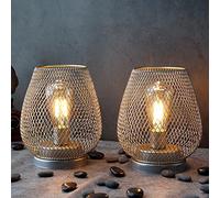 JHY DESIGN Lot de 2 lanternes LED en forme de cage en métal alimentées par piles sans fil avec LED, idéales pour les mariages, les fêtes, les événements sur le patio pour l'intérieur (doré)