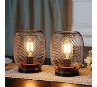 JHY DESIGN Lot de 2 lanternes LED en forme de cage en métal alimentées piles lumière d'accentuation sans fil pour les mariages fêtes patios événements pour l'intérieur et l'extérieur (forme ronde)