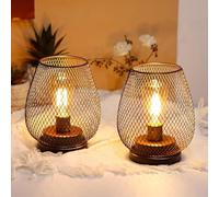 JHY DESIGN Lot de 2 lanternes LED sans fil à cage métallique, lampes d'appoint à piles avec LED et minuterie de 6 heures, idéales pour les mariages, les fêtes, les événements en terrasse