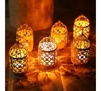 JHY DESIGN Lot de 6 Centres de Tableau de Mariage 14 cm de Haut Petit Bougeoir Métal à Suspendre en Forme de Cage à Oiseaux Lanterne Creuse pour Table Saint-Valentin Intérieur Extérieur (Blanc)