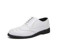 JHYUUKAU Chaussures Brogue Classiques Décontractées À Lacets pour Hommes Business Basses Mariage Banquet,Blanc,45 EU