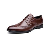 JHYUUKAU Chaussures d'affaires Formelles pour Hommes Élégantes À Lacets pour Smoking Mariage Décontractées Brogues,Red Brown,42 EU