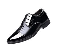 JHYUUKAU Chaussures Formels pour Hommes en Cuir Verni Classiques À Lacets Oxford De Mode De Mariage d'affaires,Noir,44 EU