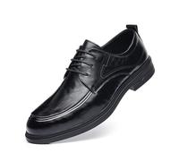 JHYUUKAU Chaussures Oxford Formelles d'affaires pour Hommes Lacets Classiques en Cuir Tête Ronde, Semelle Épaisse,Noir,43 EU