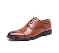 JHYUUKAU Chaussures Oxford Homme À Lacets Classiques pour Bureau, Mariage Et Événements Professionnels,Marron,46 EU