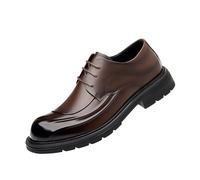 JHYUUKAU Chaussures Oxford Homme en Cuir À Lacets, Chaussures De Cérémonie Semelle Épaisse Antidérapante pour Mariage Et Affaires,Marron,42 EU