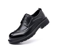 JHYUUKAU Chaussures Oxford Homme Imperméables Antidérapantes - Cuir Formel & Décontracté À Bout Rond, Semelle Épaisse Lacets Basse,Noir,38 EU