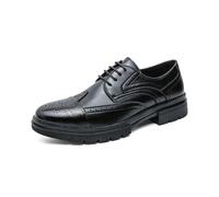 JHYUUKAU Chaussures Richelieu Homme, Semelle Épaisse Oxford Classique Décontracté avec Bout Rond pour Bureau, Mariage & Événements,Noir,39 EU