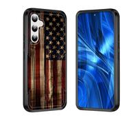 JHYYTUJTYP Coque pour Galaxy S25 FE - Qualité militaire testée contre les chutes - Coque de protection robuste et résistante aux chocs pour Samsung Galaxy S25 FE 6,7" 2025, drapeau américain sur bois