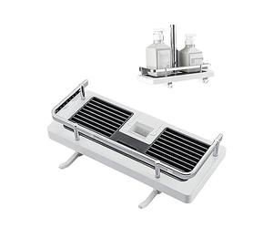 JHzood Bathroom Shelf, Liftable Shower Rack, Easy Installation Shower Rod Storage Shelf, No Drilling Adhesive Storage Shelf Organizer Holder Punch -Free, Bathroom Accessory (White-Square Hole)