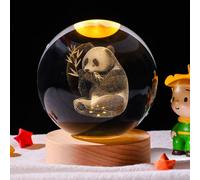 JHzood Boule de Cristal 3D Gravure Laser Interne, Veilleuse Astrale Planétaire & Animaux, Décoration de Table LED pour Cadeau d'Anniversaire,Décoration maison,Veilleuse astrale,80cm (Panda)