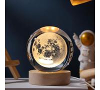 JHzood Boule de Cristal 3D Gravure Laser Interne, Veilleuse Astrale Planétaire & Animaux, Décoration de Table LED pour Cadeau d'Anniversaire,Décoration maison,Veilleuse astrale,80cm (Moon)