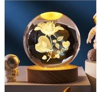 JHzood Boule de Cristal 3D Gravure Laser Interne, Veilleuse Astrale Planétaire & Animaux, Décoration de Table LED pour Cadeau d'Anniversaire,Décoration maison,Veilleuse astrale,80cm (Flower)
