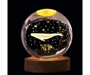 JHzood Lampe Décorative Veilleuse Boule De Cristal 3d, Boule De Cristal Avec Base, Système Solaire Planètes Boule De Cristal Sphère Décoration De Table Artisanat (Whales)