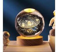 JHzood Lampe Décorative Veilleuse Boule De Cristal 3d, Système Solaire Planètes, Boule De Cristal Avec Base, Sphere Décoration De Table Artisanat (Solar System)