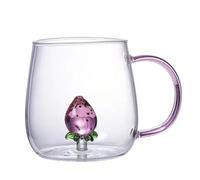 JHzood Mug Verre 3D Mignon,Mug en Verre Borosilicate 3D,Résistant à la Chaleur, Base Stable Anti-Renversement,Plusieurs Designs,Pour Café & Thé,Plusieurs Designs (Strawberry)