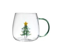 JHzood Mug Verre 3D Mignon,Mug en Verre Borosilicate 3D,Résistant à la Chaleur, Base Stable Anti-Renversement,Plusieurs Designs,Pour Café & Thé,Plusieurs Designs (Star Christmas Tree)