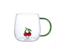 JHzood Mug Verre 3D Mignon,Mug en Verre Borosilicate 3D,Résistant à la Chaleur, Base Stable Anti-Renversement,Plusieurs Designs,Pour Café & Thé,Plusieurs Designs (Cherry)