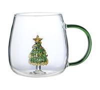 JHzood Mug Verre 3D Mignon,Mug en Verre Borosilicate 3D,Résistant à la Chaleur, Base Stable Anti-Renversement,Plusieurs Designs,Pour Café & Thé,Plusieurs Designs (Christmas Tree)