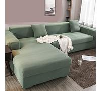 jia cool Lot de 1 housse de canapé extensible et souple en forme de L avec base élastique, chaise longue pour salon et canapé 3 places (chaise, vert thé)