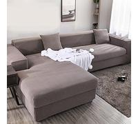 jia cool Lot de 2 housses de canapé sectionnel extensibles et souples en forme de L avec base élastique, ensemble chaise longue pour salon, canapé 3 places + 4 places 2 pièces (chaise longue, kaki)
