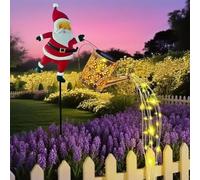 JIABAOZ Christmas Santa Solar Kettle Lights Garden Lawn Decorative Lights with LED String - Waterproof Metal Garden Decor Stake Light for Backyard, Lawn, Yard, Patio (Warm Light)