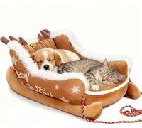 JIABAOZ Christmas Sleigh Dog Beds, Pet Sleigh Bed, Non-Slip Cat Bed Warm, Washable Dogs Beds, Washable Durable Indoor Outdoor Use for Dogs and Cats (Brown,M)