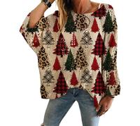 JIABAOZ Christmas Sweaters for Women Long Sleeve Crochet Christmas Tree Print Knit Pullover Loose Batwing Jumpers Graphic Crochet Hollow Out Drop Shoulder Pullover (A,M)