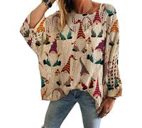 JIABAOZ Christmas Sweaters for Women Long Sleeve Crochet Christmas Tree Print Knit Pullover Loose Batwing Jumpers Graphic Crochet Hollow Out Drop Shoulder Pullover (C,TTG)