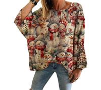 JIABAOZ Christmas Sweaters for Women Long Sleeve Crochet Christmas Tree Print Knit Pullover Loose Batwing Jumpers Graphic Crochet Hollow Out Drop Shoulder Pullover (D,M)