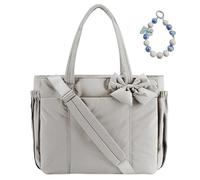 JIABAOZ Crush Bow Tote Bag, Puffy Lightweight Purse for Women, Puffy Quilted Shoulder Bag, Fashion Tote with Bow for Daily Use Work Gym Grocery Trave (Gray)