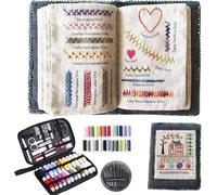 JIABAOZ Embroidery Stitch Book Kit, Beginner Embroidery kit for Adults, DIY Linen Stitching Book with a Complete Toolkit and Instructional Tutorial, Perfect for Craft Lovers