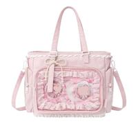 JIABAOZ Ita Crossbody Tote Bag, Pin Display Bag with Insert, Cute Messenger Bag, Tote Bags with Zipper Ruffle, Y2k Aesthetic Trendy (Pink)