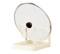 JIABAOZ Kitchen Pot Lid Storage Rack, Pot Lid Holder With Tray, Lid Holder While Cooking, Lid and Spoon Rest, Multifunctional Kitchen Organizer, with Removable Drip Tray (White1)