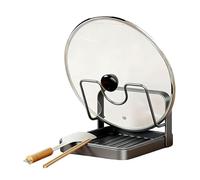 JIABAOZ Kitchen Pot Lid Storage Rack, Pot Lid Holder With Tray, Lid Holder While Cooking, Lid and Spoon Rest, Multifunctional Kitchen Organizer, with Removable Drip Tray (Black1)