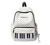 JIABAOZ Polkadot Piano Backpack, Piano Polka Dot Print Y2K School Backpack with Pendant, Large Capacity Lightweight Bookbag for School, Travel and Work (White)