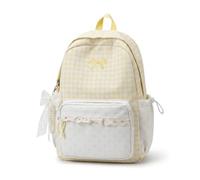 JIABAOZ Sac À Dos En Nylon À Motif Vichy Avec Dentelle Broderie Noeud Et Pendentif Perle, Sac À Dos À Pois Léger Adapté École Quotidien Voyage Dimensions (Jaune)