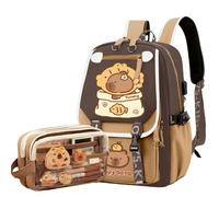 JIABAOZ Sac à Dos Kawaii Capybara Ecole, Sac d'École Fille Capybara avec Trousse Remplie de Kawaii Accessoires, Cartable Cartoon Style Y2k pour Filles et Garçons (E)