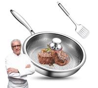 JIABAOZ Titanium Pans, Poele en Titane en Martelée avec Couvercle, Antiadhésive Non Enduite, Résistante aux Rayures, Chauffage Uniforme pour Tous Types de Cuisson (26CM,With Lid)