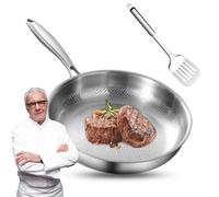 JIABAOZ Titanium Pans, Poele en Titane en Martelée avec Couvercle, Antiadhésive Non Enduite, Résistante aux Rayures, Chauffage Uniforme pour Tous Types de Cuisson (26CM,NO Lid)