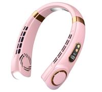 JIABAOZ Ventilateur de Cou Portable, Ventilateur Sans Pale USB Recargable 4000 mAh, Pantalla LED Digital, 5 Velocidades Refroidissement, 360° Silencieux, para Deporte, Bureau y Exterior (Rose)