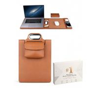 JIABAOZ Wireless Charging Laptop Bag - Built-In 15W Multi-Device Charger, Laptop Stand & Mouse Pad, The All-in-One Mobile Workstation Sleeve (Brown)