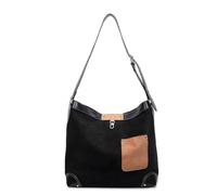 JIABAOZ Women’s Suede Shoulder Crossbody Bag Large Capacity Bucket Purse Slouchy Hobo Bag for Travel Leisure Fall Winter Tote Handbag (Black)