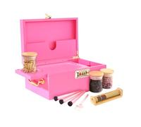JIABOLANG Grande boîte en bambou avec serrure à combinaison, boîte décorative avec poignée, pour le stockage du thé, des grains de café, etc., verrouillable comme cadeau (rose)