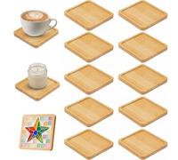 JIAC 12 Pièces Dessous de Verre Bois Carrés Vierges 9 x 9 cm | Decoration Dessous de Verre Bambou Petit Plateau Carrés en Bois pour Mosaïque DIY Gobelets Gâteau Décoration Plantes Bougies