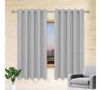 JIAFANG Rideau à Oeillets 240 x 240 cm 100% Lumiere Bloquer Anti Chaleur, Anti-UV Rideaux Oeillets Rideau Salon avec Protection La Vie Privée pour Maison Chambre Fenetre, Gris Clair