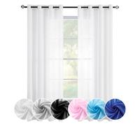 JIAFANG Rideau Voilage 240 x 240 cm avec Oeillets Rideaux Voilage à Oeillets Décoration de Maison pour Salon Chambre Salle à Manger Baie Vitrée, Blanc