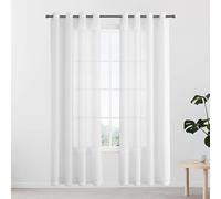 JIAFANG Rideaux Voilage 160 x 215 cm Transparent à Oeillets en Voile Semi Transparent Doux et Esthétiques D'Intérieur de Fenêtre de Salon Moderne Chambre Cuisine Balcon, Blanc