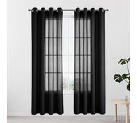 JIAFANG Rideaux Voilage 230 x 250 cm Transparent à Oeillets en Voile Semi Transparent Doux et Esthétiques D'Intérieur de Fenêtre de Salon Moderne Chambre Cuisine Balcon, Noir