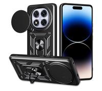 JIAFEI Coque Armor pour Honor Magic 7 Lite 5G, Housse TPU+PC Double Couche Hybride Armure Antichoc avec Coulissante Couverture et Anneau Béquille Support, Noir